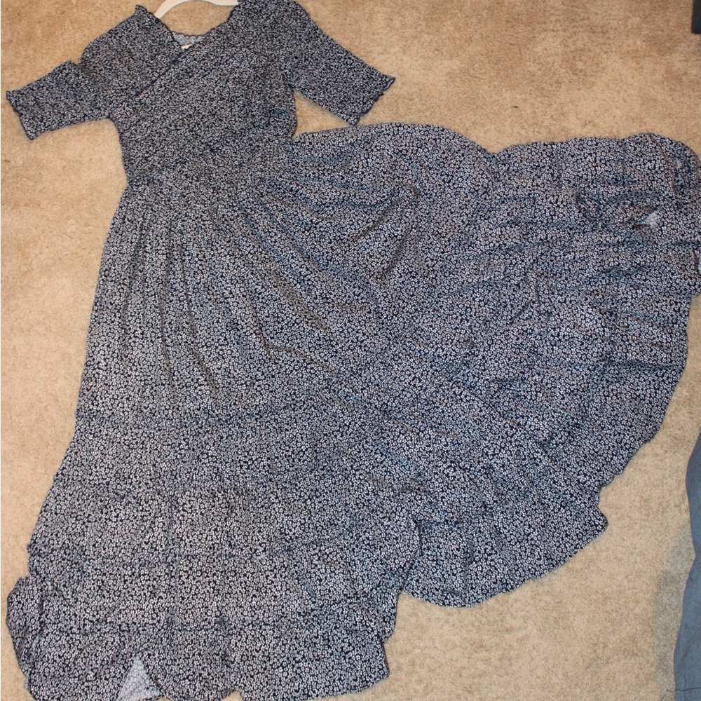 Navy Floral Ruffle Maxi Dress